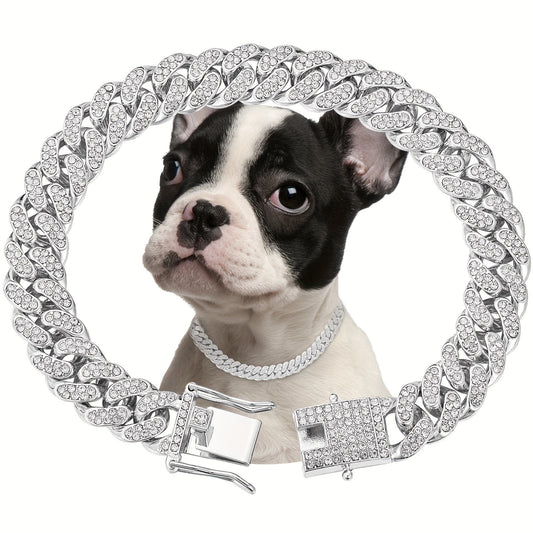 DOG-Shiny Diamond Safety Metal Necklace