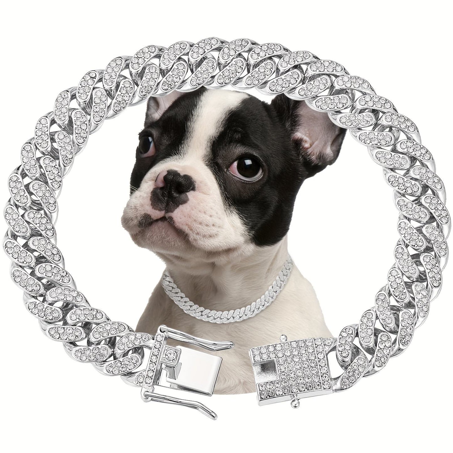 DOG-Shiny Diamond Safety Metal Necklace