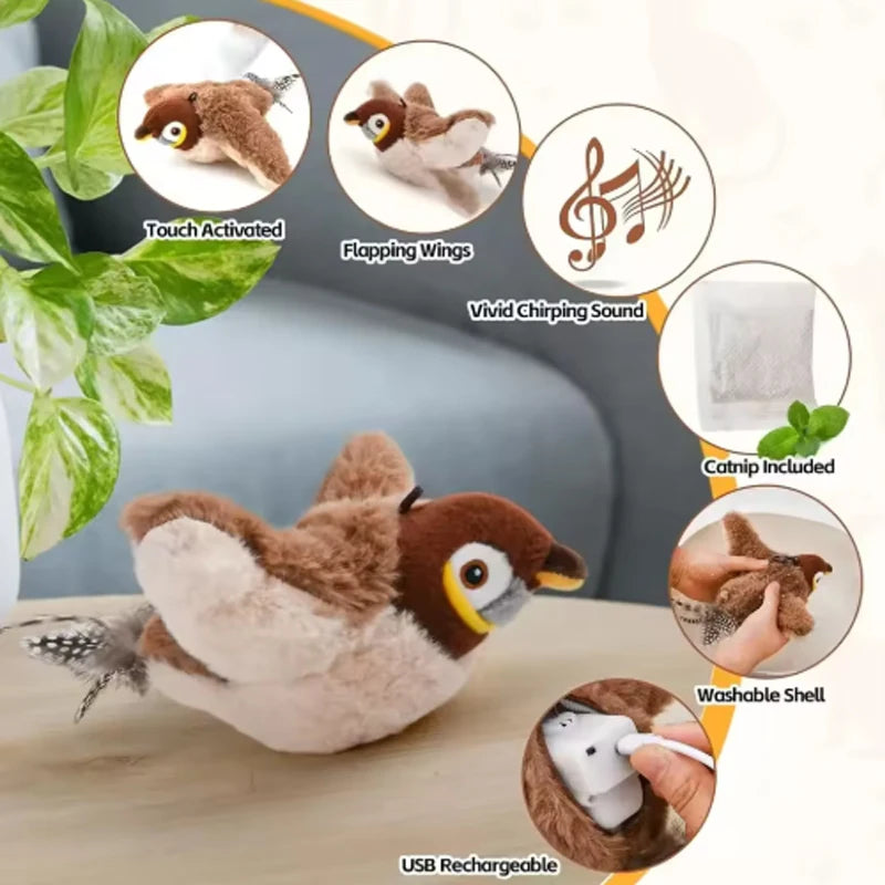 Interactive flapping bird cat toy USB rechargeable - Kiwi Studio Pets