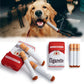 Funny cigarette pack plush dog toy held by a cute puppy