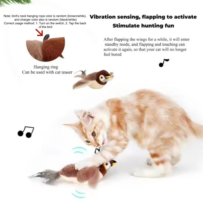 Interactive flapping bird cat toy USB rechargeable - Kiwi Studio Pets