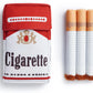 Funny cigarette pack plush dog toy held by a cute puppy