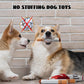 Funny cigarette pack plush dog toy held by a cute puppy