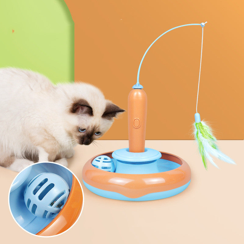 2-in-1 Interactive Cat Toy | Feather Turntable Self-Play Pet Toy