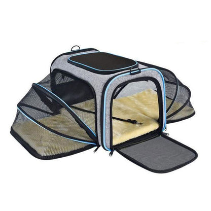 Pet Travel Bag Safe Airline Approved Expandable Foldable Soft-Sided Dog Carrier 3 Doors 2 Reflective Tapes