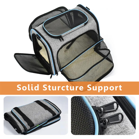 Pet Travel Bag Safe Airline Approved Expandable Foldable Soft-Sided Dog Carrier 3 Doors 2 Reflective Tapes